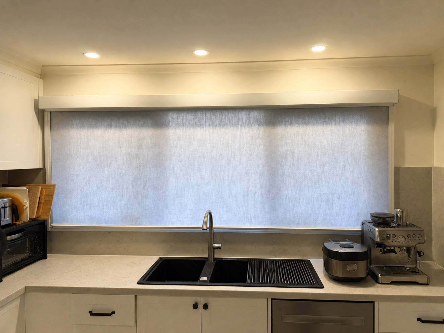 Ziptrak Interior blind installed above a kitchen sink